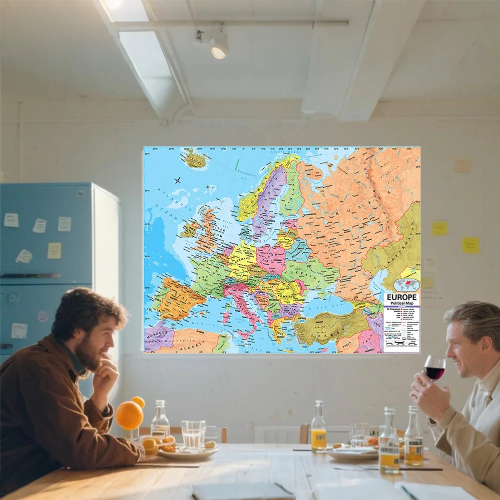 150x100cm/A1/A2 세부 정보가있는 영어로 된 유럽지도 벽 아트 포스터 그림 여행 학교 용품 교실 홈 인테리어