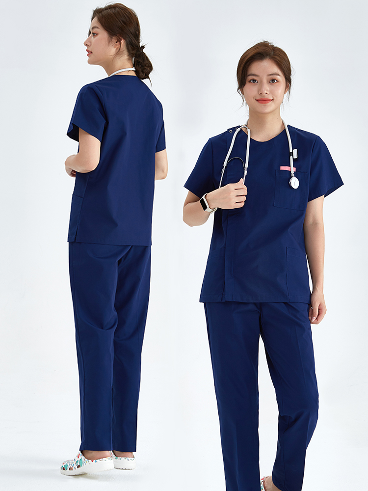 Uniforme médico enfermeira esfrega conjuntos mulheres homens zíper básico pro 2 peça superior calças com cordão urze enfermagem túnica fina 205