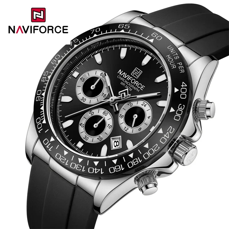 NAVIFORCE Marca NF8054 Relógios de Negócios Masculinos Luxo Clássico Relógio de Pulso de Quartzo Cronógrafo Banda de Silicone À Prova D 'Água