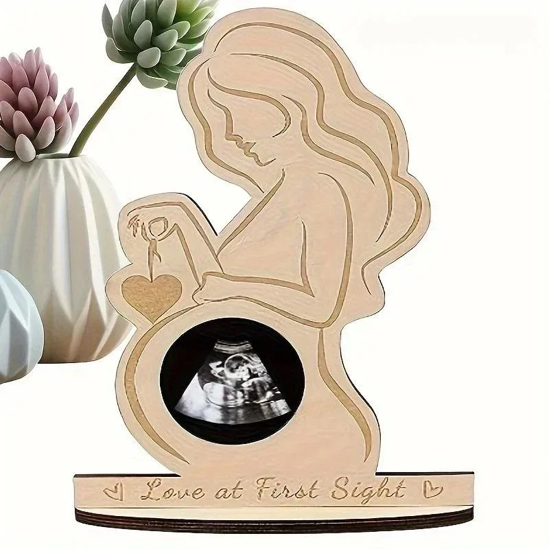 Moldura para foto de ultrassom de bebê, moldura de sonograma infantil de madeira, mãe grávida, lembrança, ornamento, presente para futura mãe