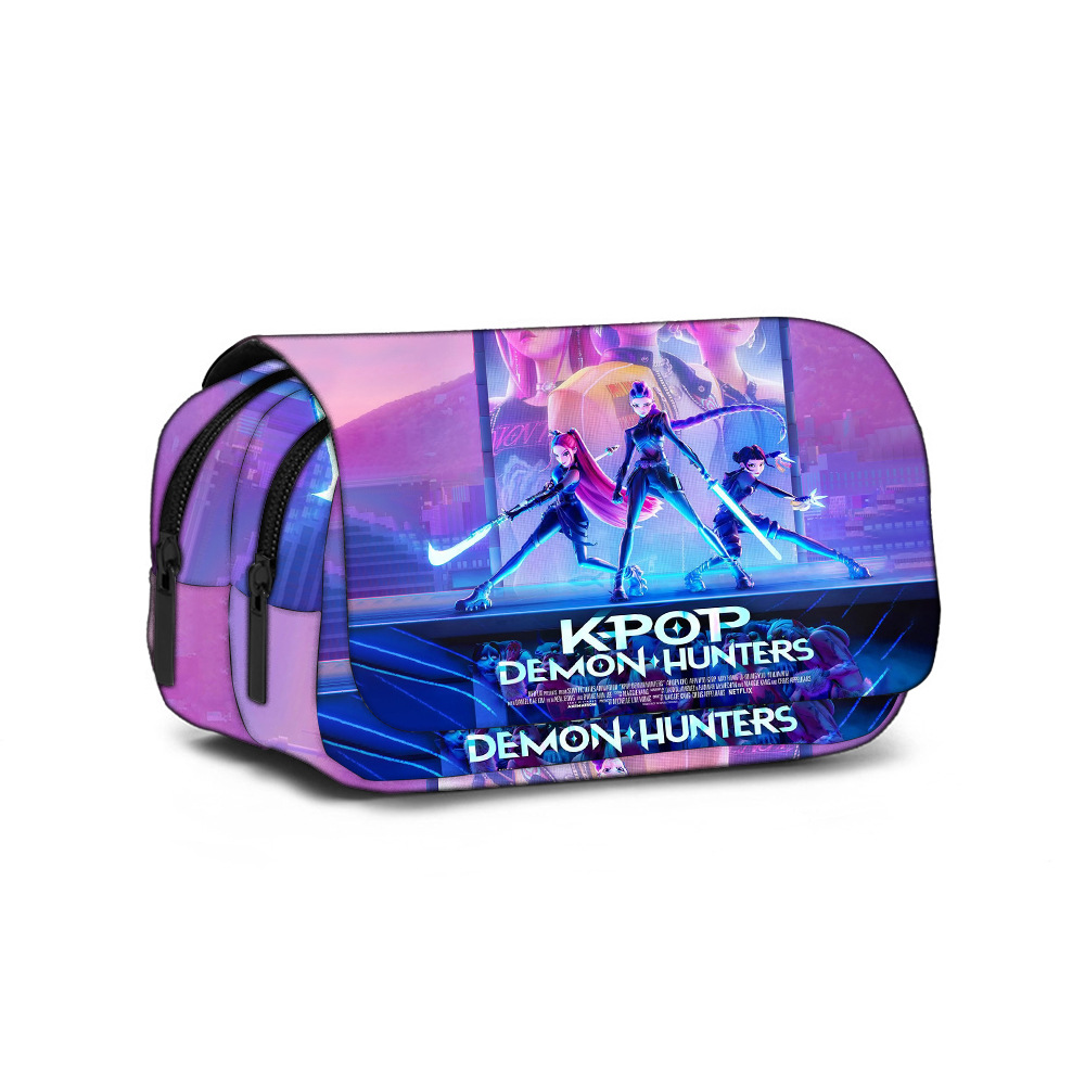 Портативная сумка-карандаш KPop Demon Hunters, забавная двухслойная сумка-карандаш для девочек, косметички, подарок на день рождения