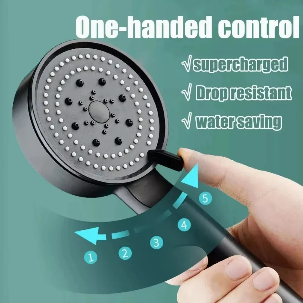 5 Modes Adjustable Showerheads High Pressure Shower Head  with Hose Water Saving One-Key Stop Spray Nozzle Bathroom Accessories