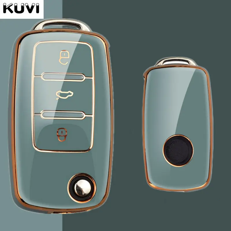 TPU 車フリップキーケースカバーシェル Fob フォルクスワーゲン VW ポロゴルフパサートティグアンビートルキャディ Eos シュコダオクタビアシートレオンアルテア