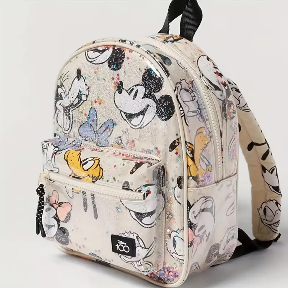 Disney Minnie Mouse Glitter Backpack - Cute Cartoon Design with Adjustable Straps, Transparent Travel Daypack for People
