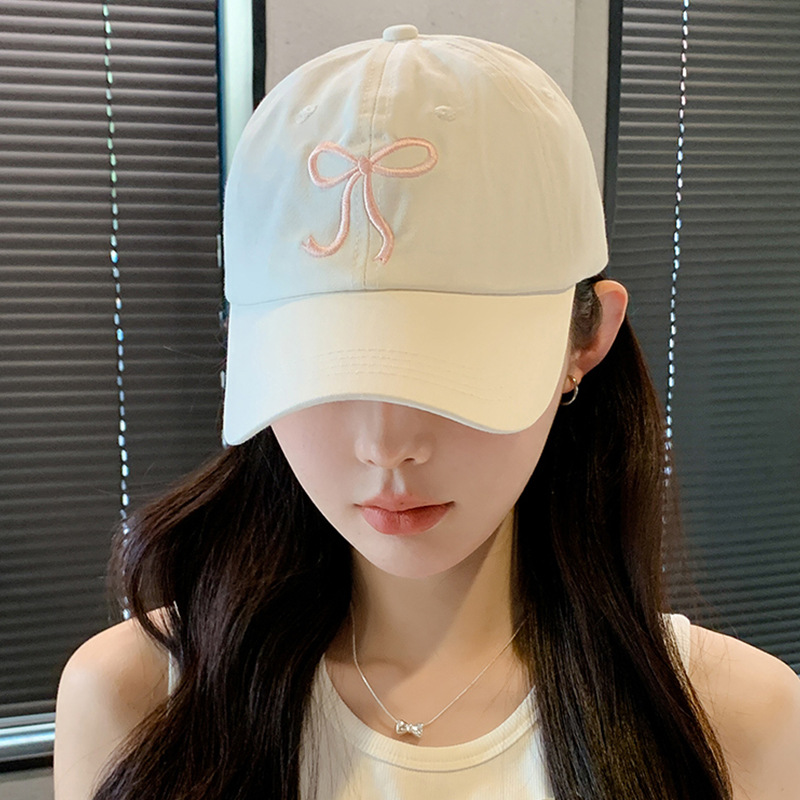 여성을위한 달콤한 Bowknot 자수 야구 모자 솔리드 컬러 한국 소녀 정점 모자 야외 부드러운 코튼 스냅 백 썬 바이저 모자