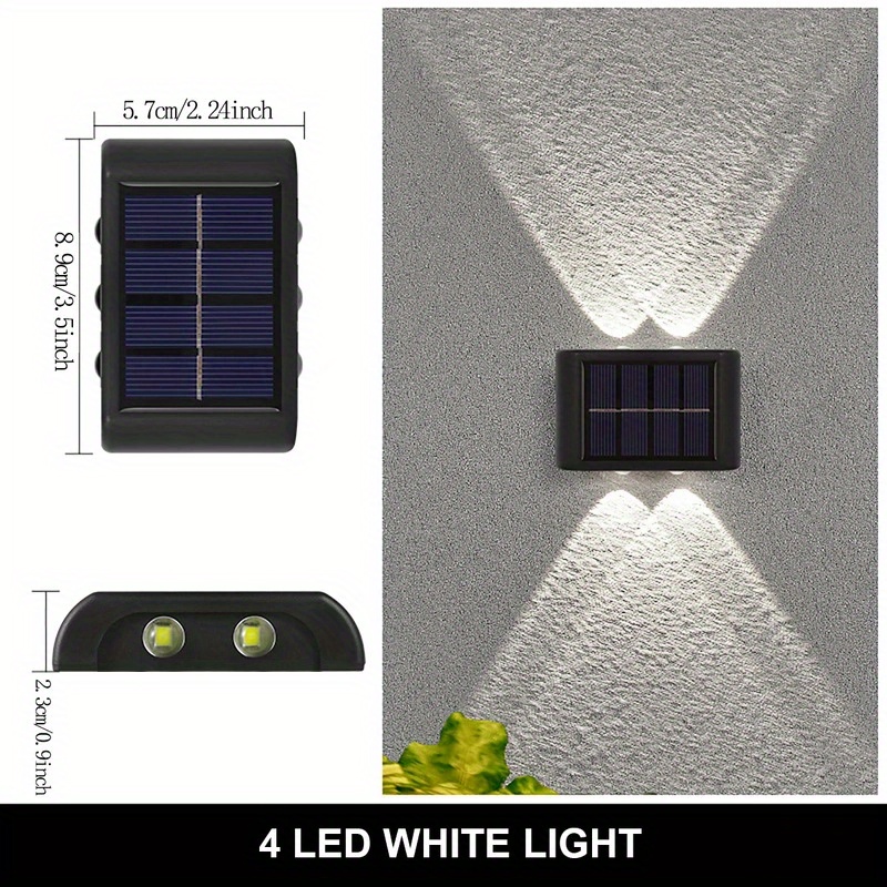 1/2/4/6 Stück, 4 LEDs Solar-Auf- und Ab-Leuchte, leuchtende Wandleuchte, Außenwand, konvexer Spiegel, Modellierung, Gartenwand, dekoratives Licht