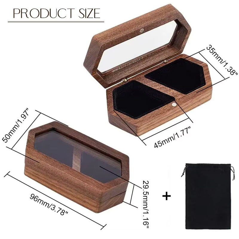 Free Custom Personalized Walnut Wooden Ring Box Engraved Engagement and Wedding Ring Holder Gift for Couples, Brides, and Grooms