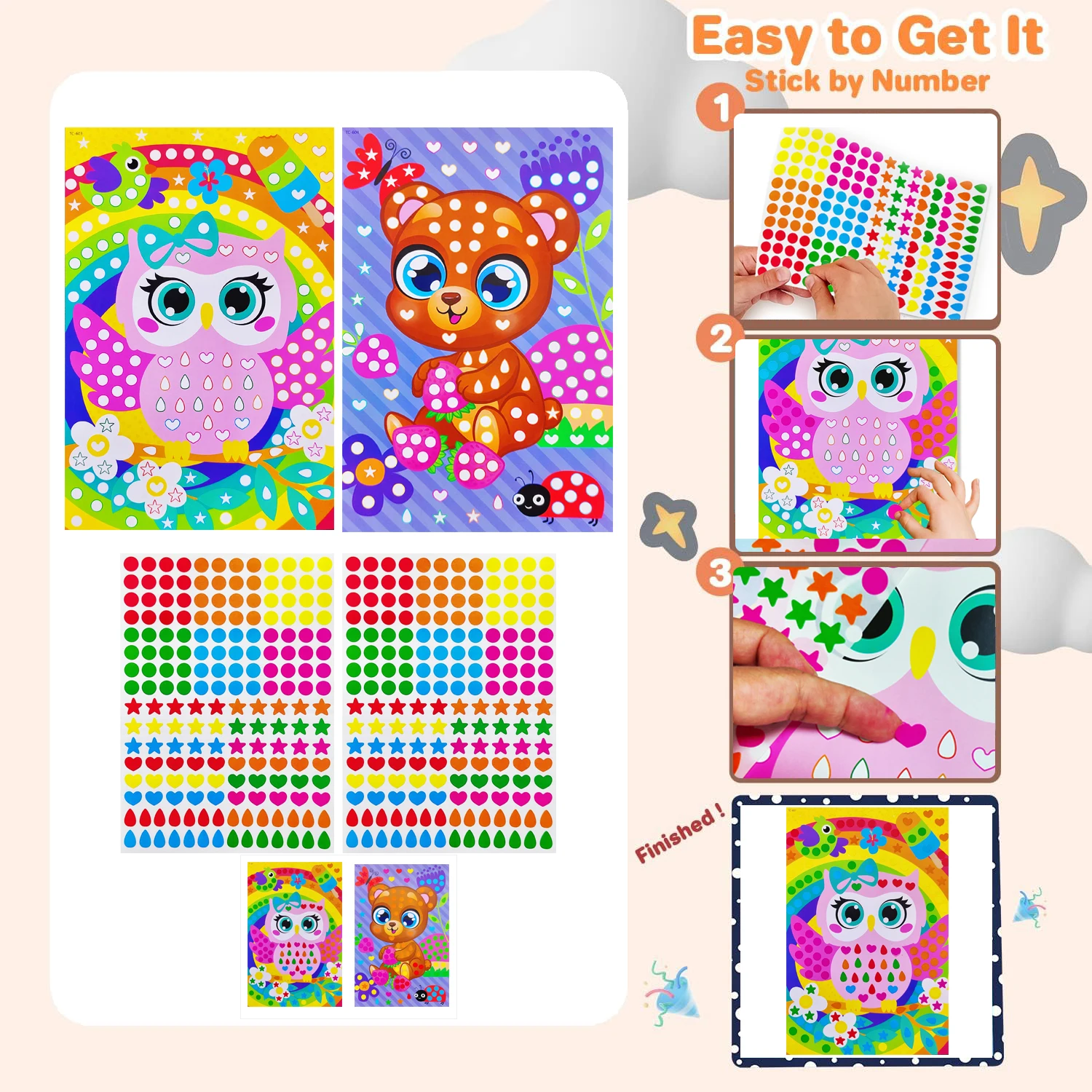 เด็ก Dot สมุดระบายสี DIY สี Dot การ์ตูนสัตว์วาดโมเสคสติกเกอร์ปริศนาเด็กเรียนรู้สร้างสรรค์ของเล่นเพื่อการศึกษา