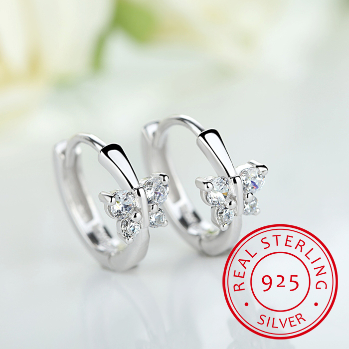 Pendiente de aro pequeño de circonia y mariposa de plata 925 de princesa bebé para niñas y niños, hermosos pendientes Huggies, joyería