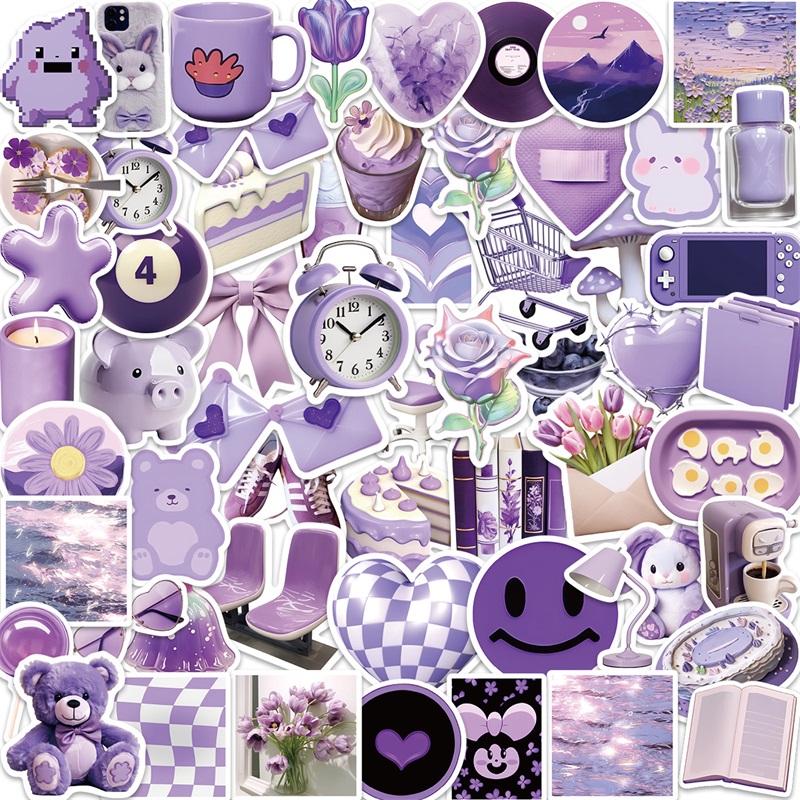 10/30/56 Uds. Pegatina de PVC púrpura de dibujos animados decoración estética coreana para niños Scrapbooking papelería suministros escolares para niños