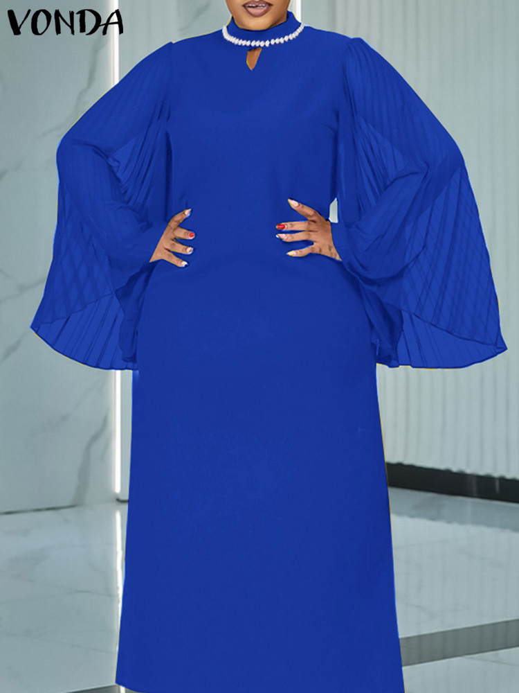 Vonda-女性の無地のフレアスリーブのサンドレス,イブニングドレス,エレガントなイブニングドレス,カジュアルドレス,ラージサイズ,5xl,ヴィンテージ,2024