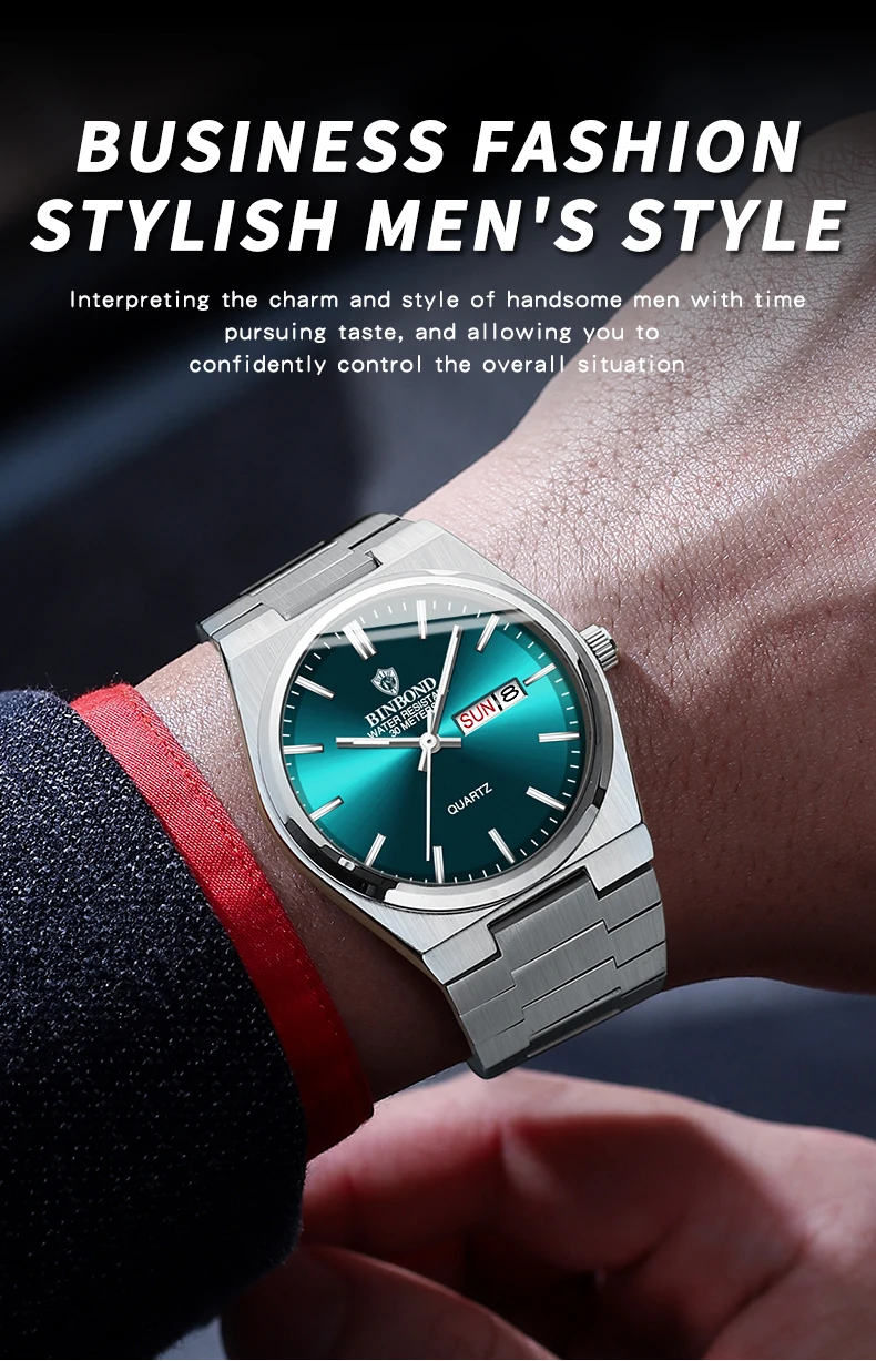 Binbond-メンズクォーツ時計,ファインスチール,オリジナル,防水,発光,日付,天気,紳士,ファッション,スポーツ,トレンド
