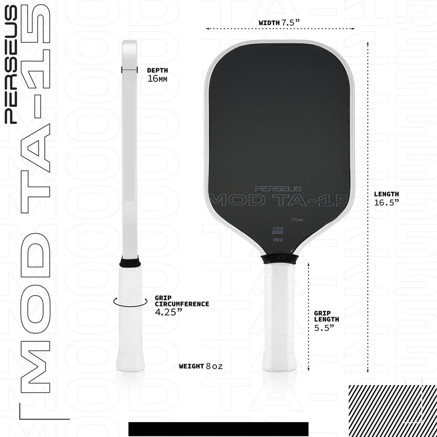 BEN JOHNS PERSEUS MOD TA-15 T700 paleta Pickleball de fibra de carbono superficie de fricción 16mm núcleo de polímero potencia mejorada, giro y Control