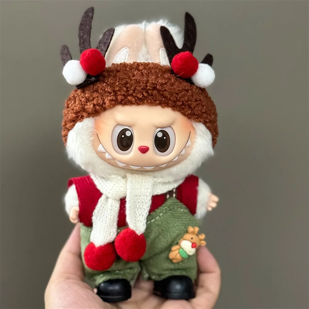 Puppe Kleidung Für 15-17CM Labubu Kleidung Frohe Weihnachten Hut Schal Elch Schneemann Set Mini Plüsch Puppe Zubehör neue Jahr Kleid Geschenk