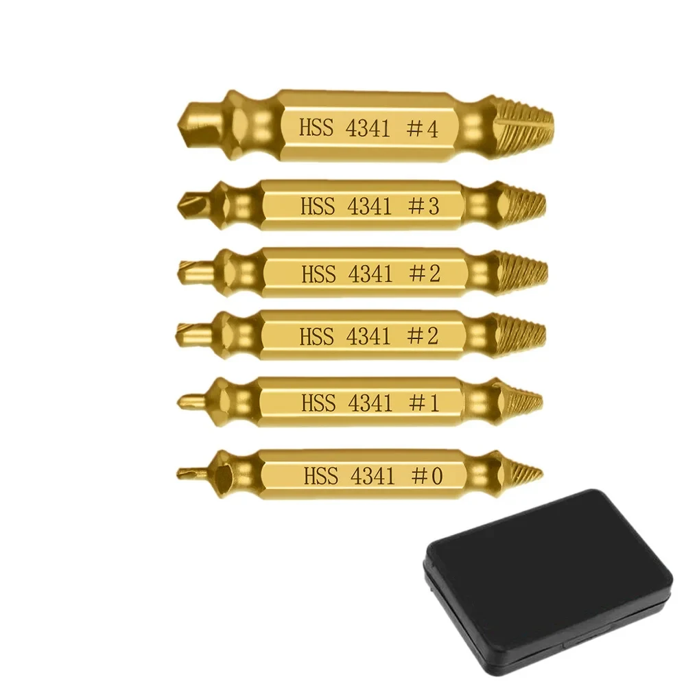 Extractor de tornillos dañados, juego de extractores de tornillos pelados, herramientas de demolición de tornillos rotos de doble punta, 6 uds.