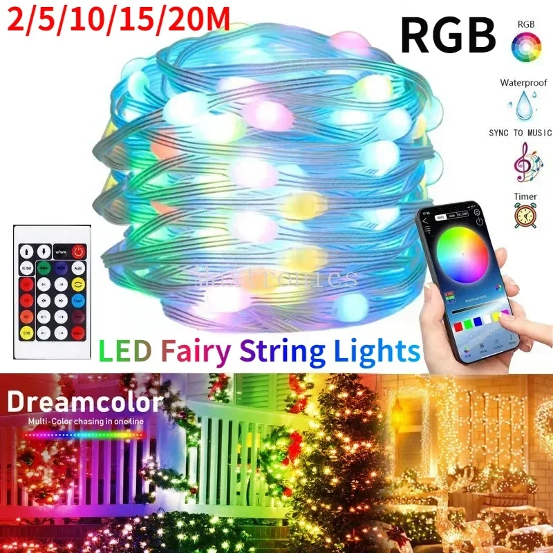 Dream color RGB LED Fee Lichterketten USB Bluetooth App Smart Girlande Lichterkette Hochzeits feier Weihnachts baum Dekor 2m 5m 10m