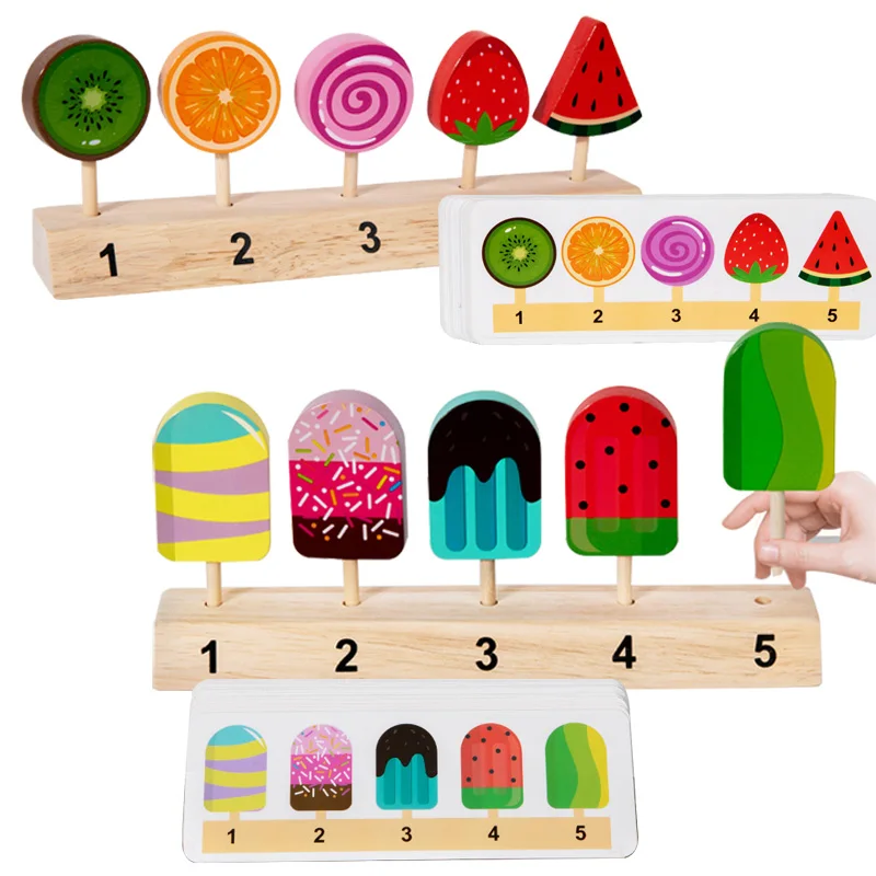 Juguetes de helado de madera, juego de simulación de comida, paletas de hielo, juego de cocina, juegos de tienda, juego de rol Montessori, juguetes educativos para niños mayores de 3 años