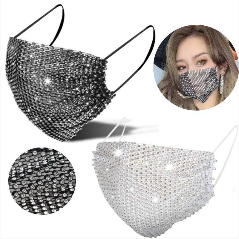 Máscara facial brilhante com strass, moda respirável, cobertura facial, boate, festival de música, festa, acessórios de fantasia para mulheres