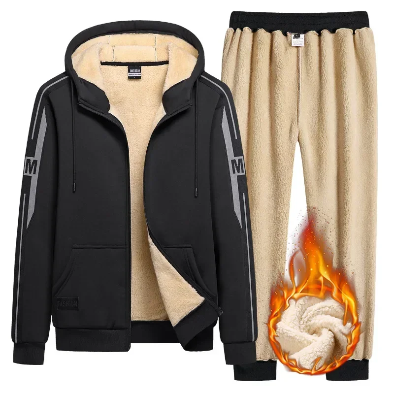 プラスサイズ 9xl 冬の男性スウェットスーツフリーススポーツウェアスーツジッパージャケット + パンツ暖かいスポーツセット特大厚いパーカートラックスーツ