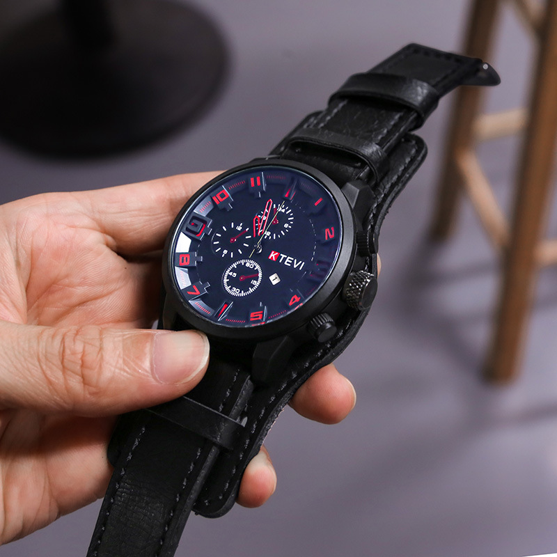 Retro นาฬิกาผู้ชาย High-end Luxury Man นาฬิกาสายหนัง PU วันที่ธุรกิจควอตซ์นาฬิกา Big Dial ทหารนาฬิกาข้อมือยุทธวิธี