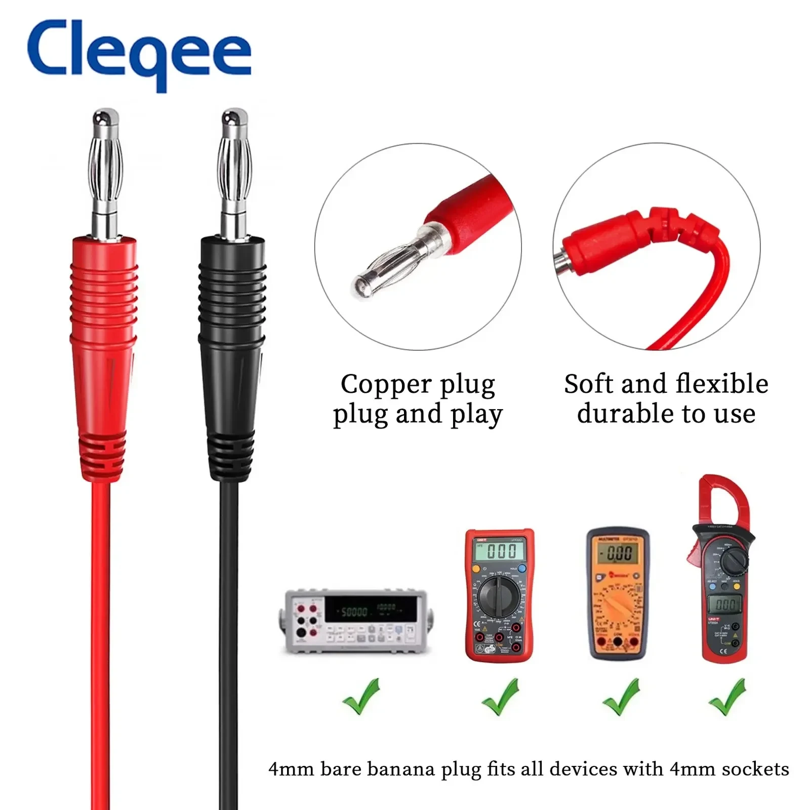 Cleqee P1039 1 Juego de conector Banana de 4mm para probar el gancho, Kit de cables de prueba, Cable Mayitr IMax B6 para multímetro, herramientas de prueba electrónica
