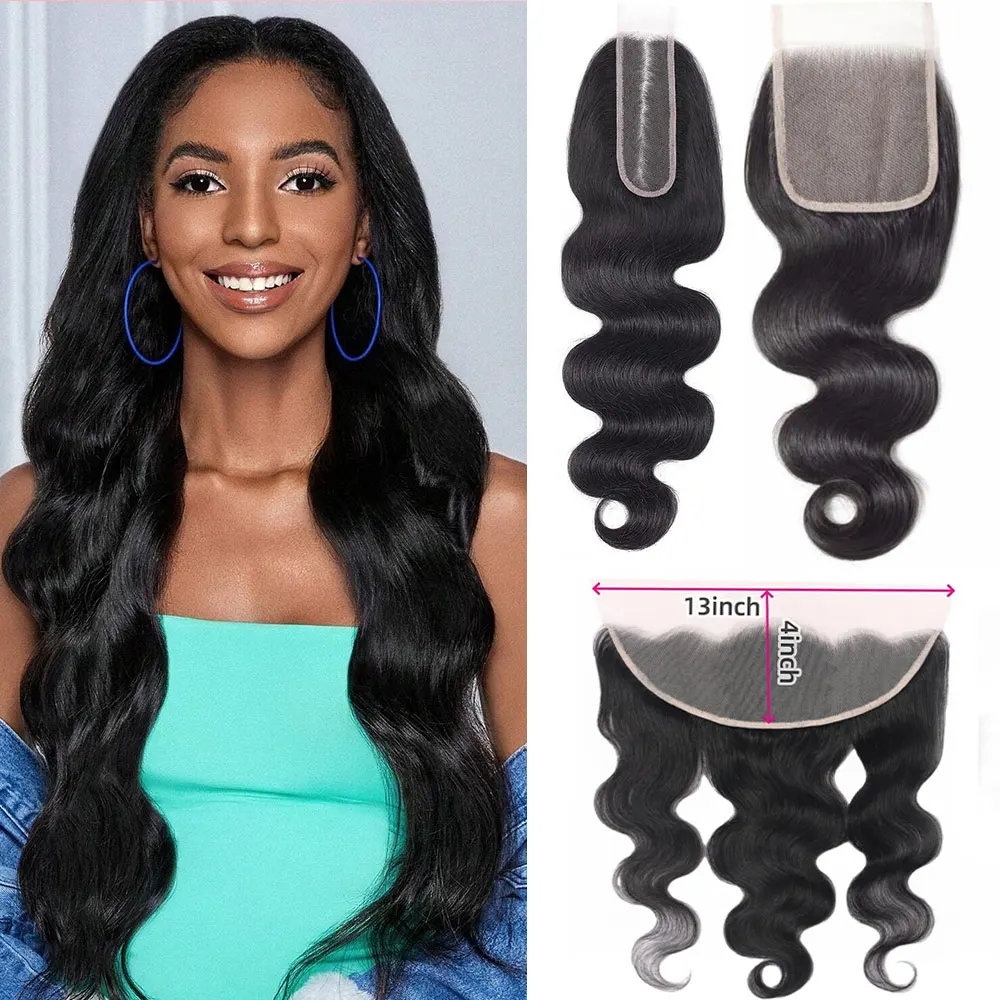 Onda do corpo fechamento de cabelo humano preplucked onda do corpo fechamento do cabelo humano transparente 2x6 fechamento do laço 4x4 5x5 13x4 laço frontal