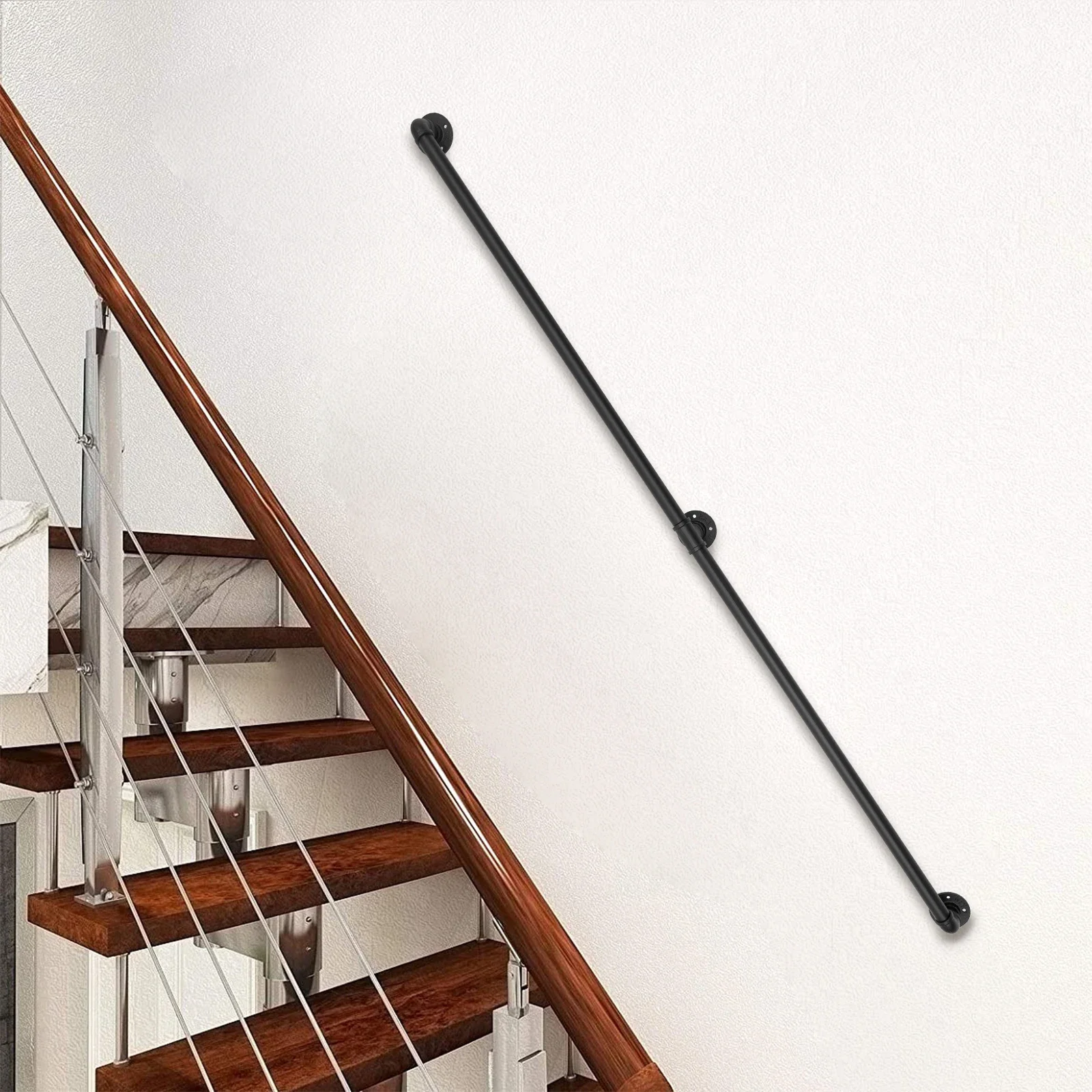 Sturdy Metal Stair Railing with Galvanized Iron Pipes, Black Industrial Style, DIY Installation, Heat and Rust Resistant, Easy