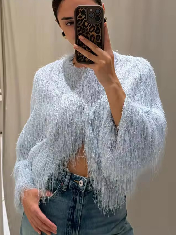 Quasten-Dekoration, kurze Mäntel, Damenmode, Handgelenk-Ärmel-Jacken für Damen, 2025, elegante Büro-Damen, lässige Oberbekleidung ﻿