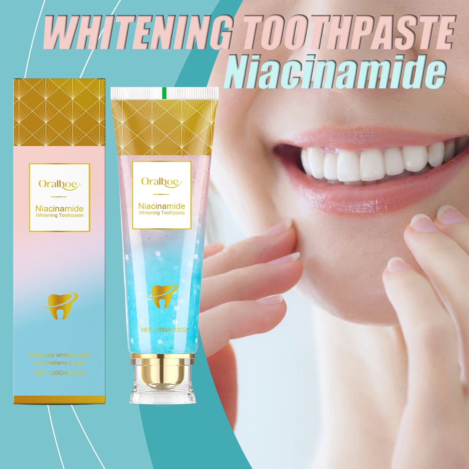 Niacinamide W-fricio sbiancante Rimozione Prevenire l'alito cattivo Pulizia orale Riduce la placca Dentifricio naturale per la rimozione delle macchie