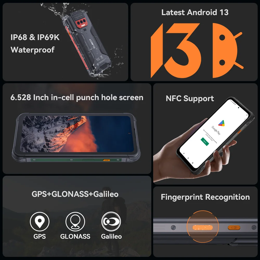 Cubot KingKong 8, Smartphone resistente al agua Android 13, 12 GB de RAM (6 GB + 6 GB), 256 GB de ROM, 10600 mAh, NFC, Octa-core, teléfono 4G, OTG