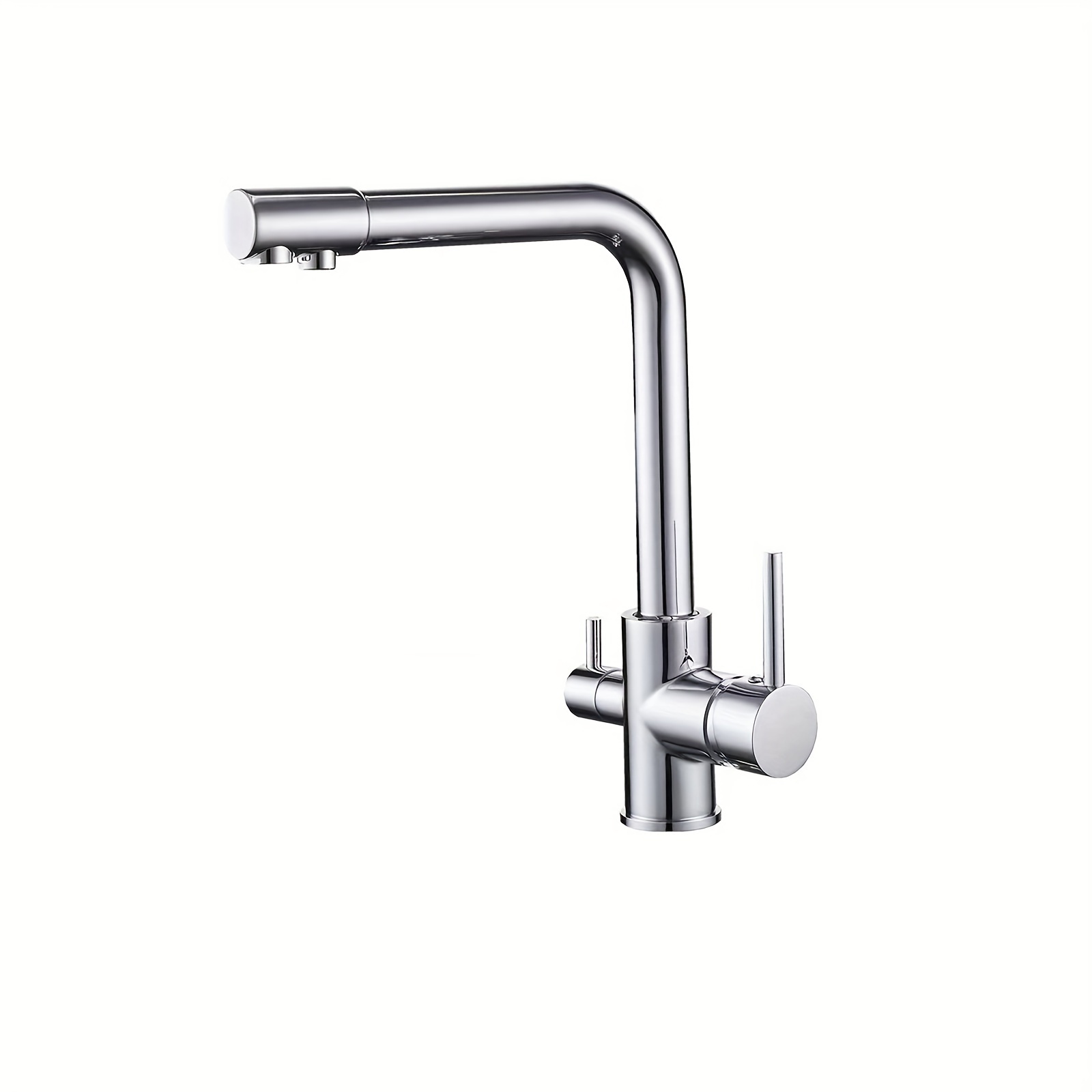 Grifo de cocina chromé, caño giratorio doble, filtro purificador de agua potable, fregadero de latón, grifo mezclador 3 en 1