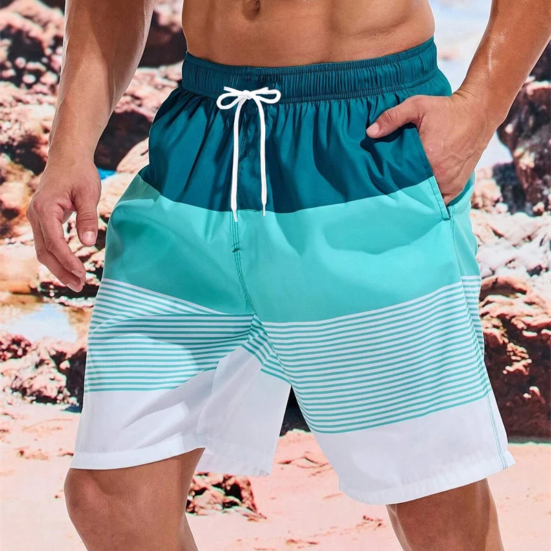 Męskie luźne, oddychające, szybkoschnące szorty plażowe w paski, klasyczne, codzienne, sportowe, na lato, modne, nowe krótkie spodnie.