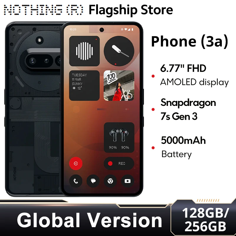ไม่มีอะไรโทรศัพท์ 3a 5G สมาร์ทโฟน Snapdragon 7s Gen 3 6.77 "ยืดหยุ่น AMOLED 5000mAh 50W ชาร์จ 50MP OIS & EIS กล้อง Android 15