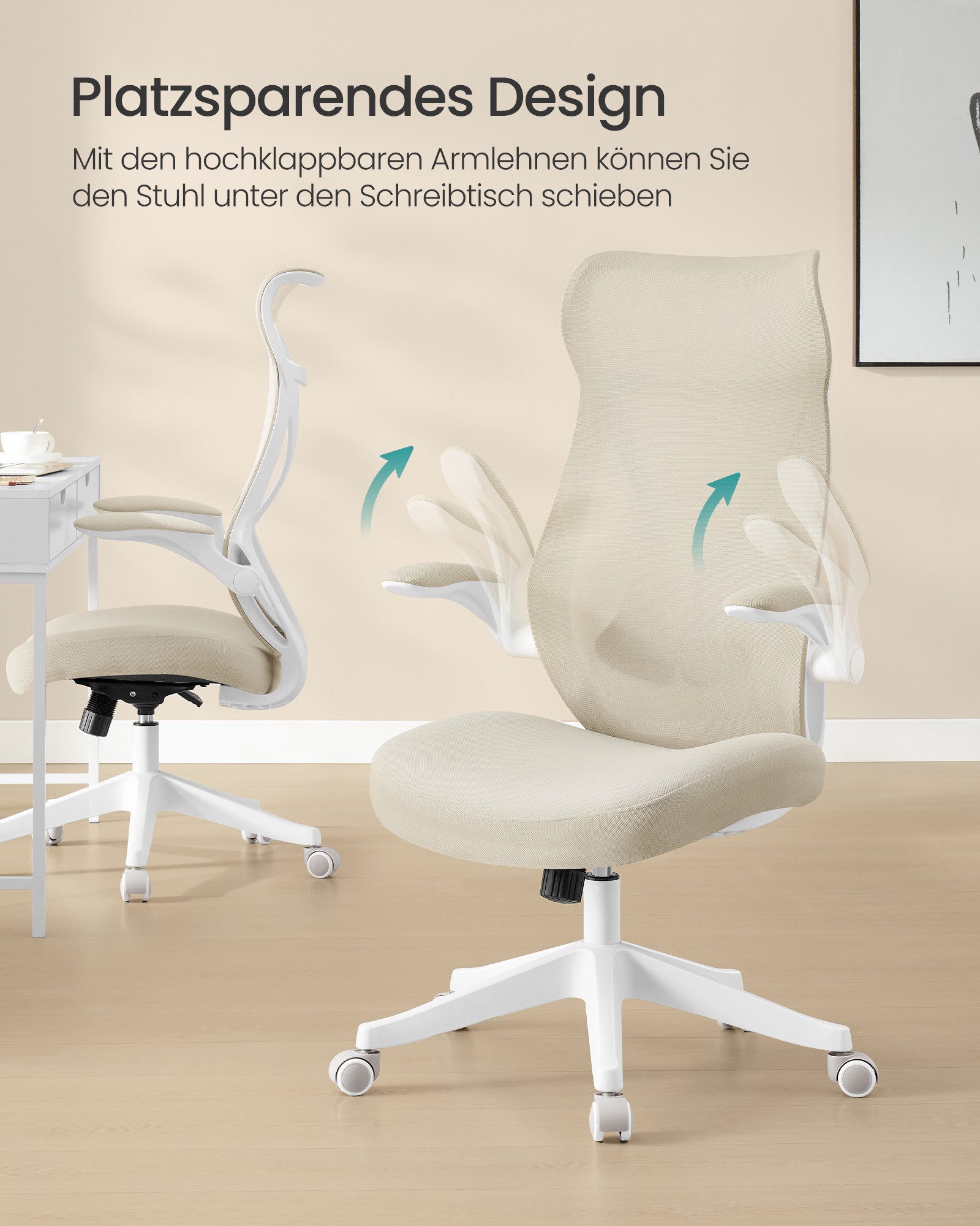 Songmics Bureaustoel, Bureaustoel, Ergonomische Rugleuning, Opklapbare Armleuningen