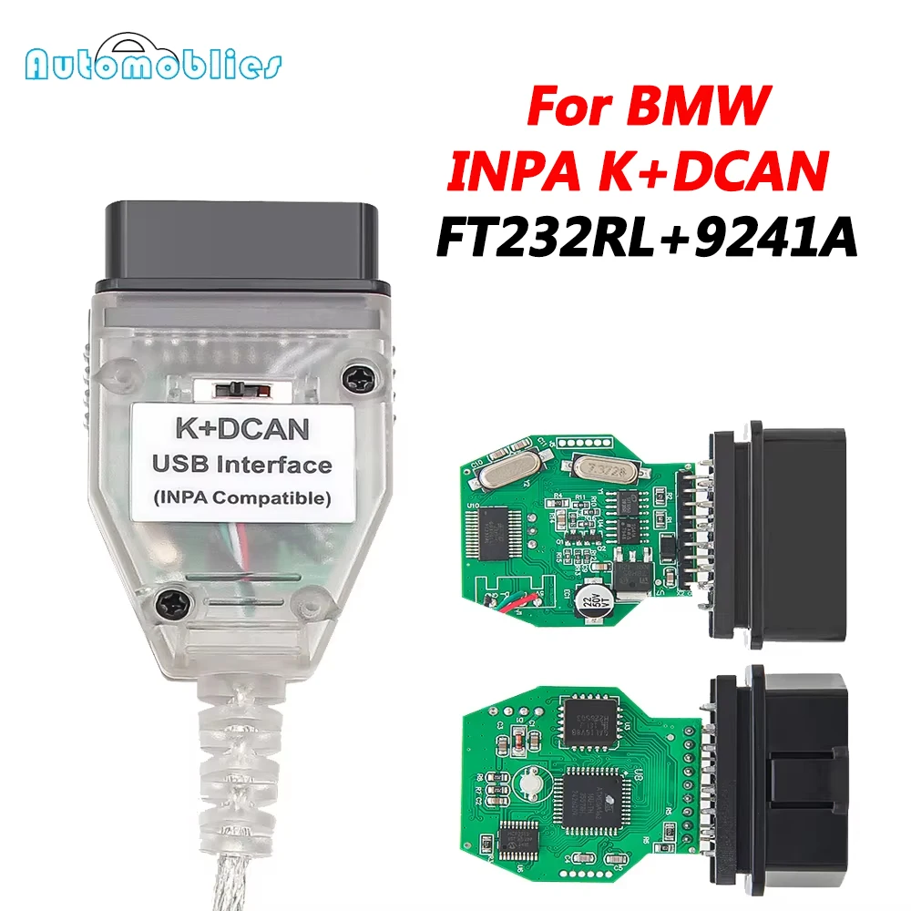 Für BMW Für Inpa Kabel K + DCAN FTDI FT232RL 9241A Mit Schalter K DCAN OBD2 Schnittstelle OBDII Auto Diagnose auto Werkzeuge K-linie K Linie