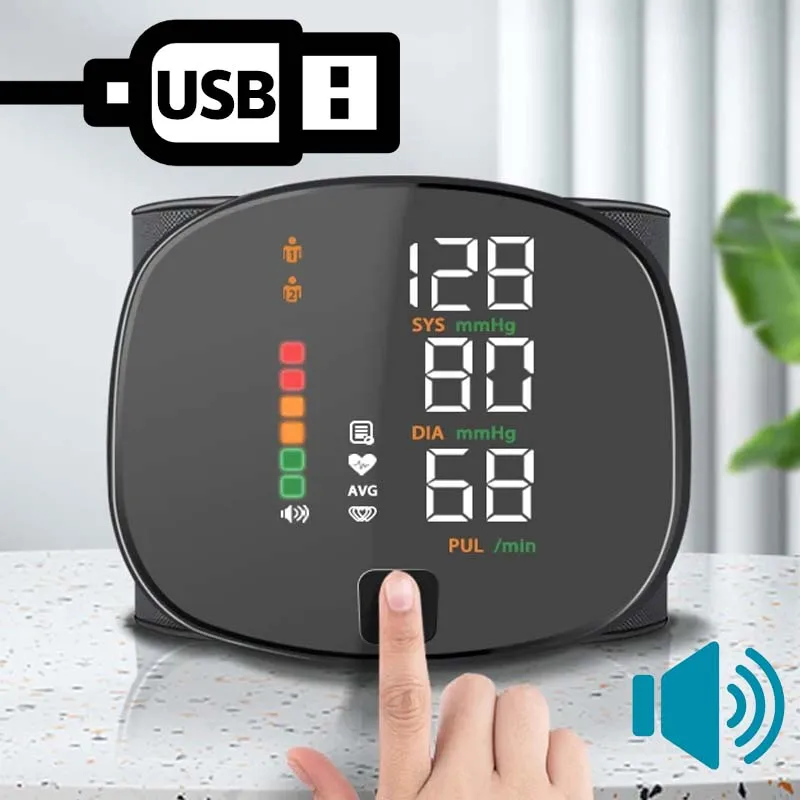 Oplaadbare polsbloeddrukmeter Bloeddrukmeter Medisch Engels Voice Digitale Tensiometro Gezondheidstonometer