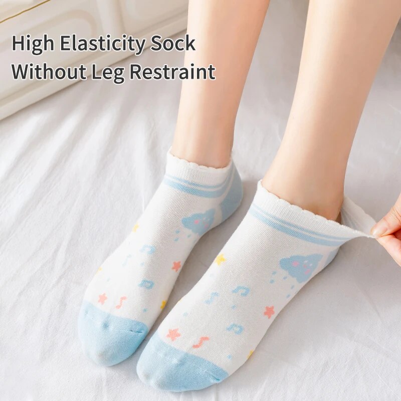 7 pares de meias femininas primavera e verão quatro estações floral morango cereja e urso de desenho animado fofas e confortáveis