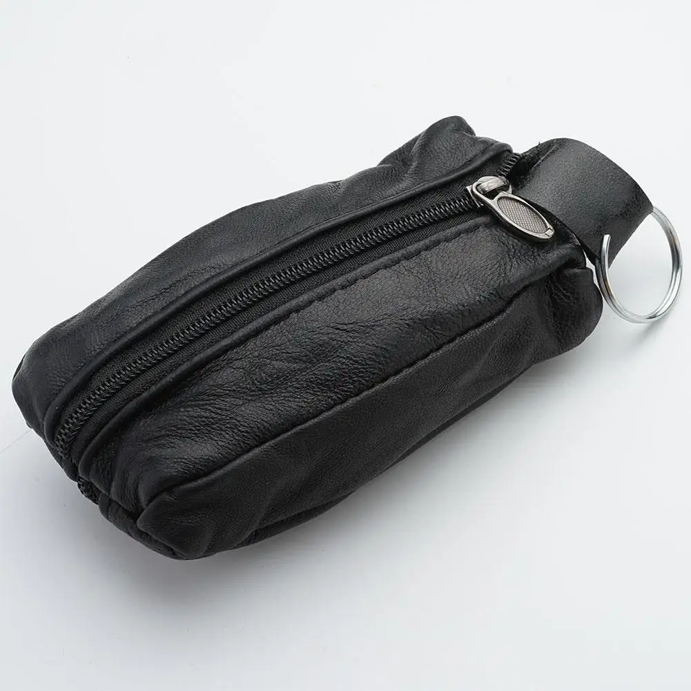 LLavero de cuero genuino, bolsa de cambio para hombres y mujeres, bolso de mano a la moda, organizador, Mini monedero, bolsa de almacenamiento para cambiar monedas