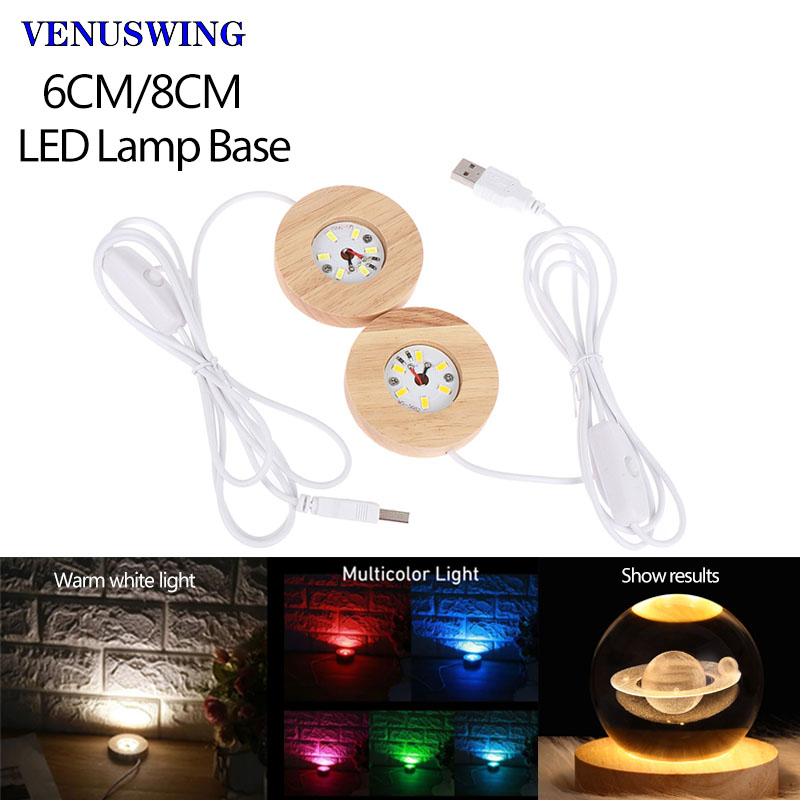 Holz Licht Basis Wiederaufladbare Fernbedienung Nacht Lampe Bunte LED Licht Kunst Ornament Kristall Glas Für Epoxidharz Basis 6/8 cm