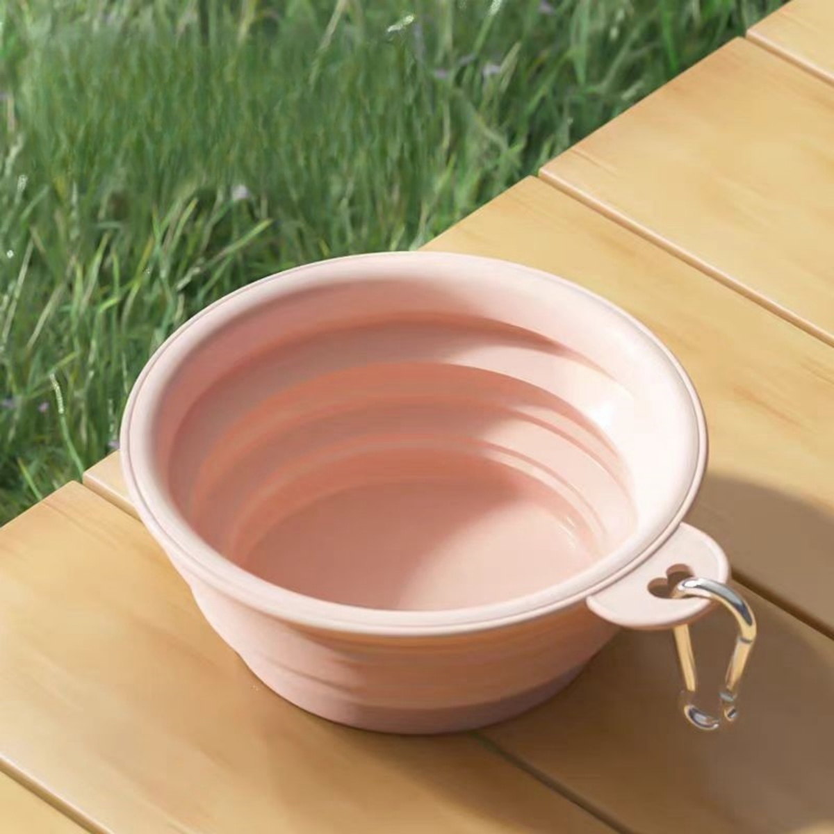 Bacia dobrável do silicone para o cão e o gato, recipiente portátil do alimento, recipiente de água, curso ao ar livre, com mosquetão