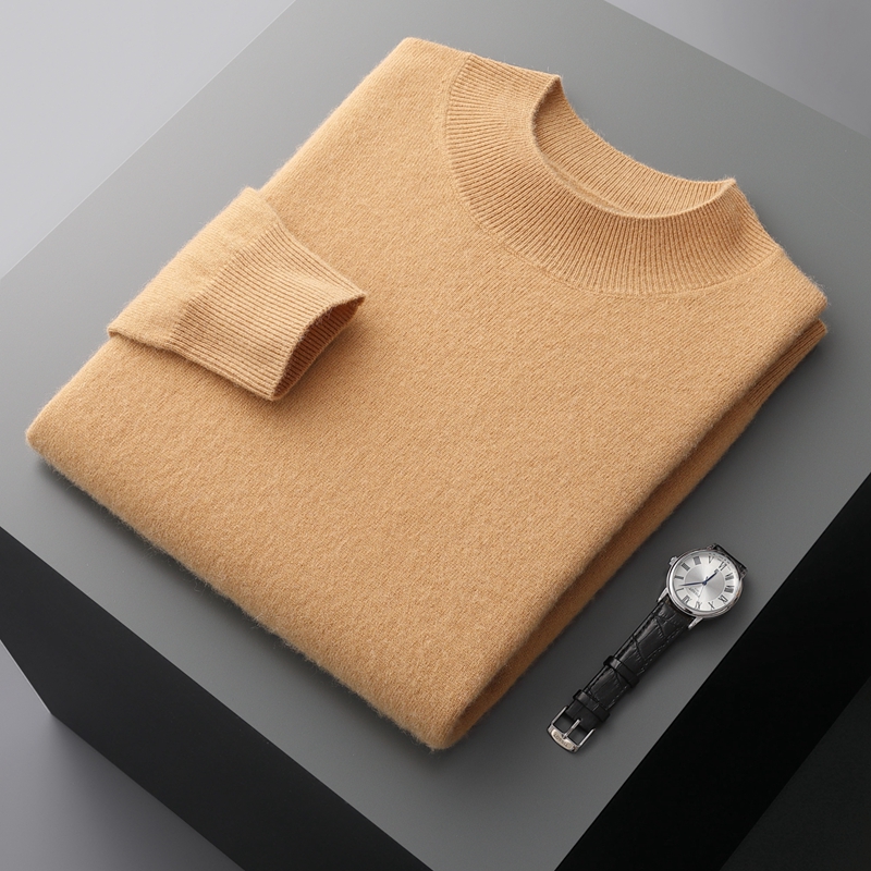 100 % reiner Kaschmir-Pullover für Herren, halbhoher Kragen, einfarbig, modisch, neuer Strick-Unterwolle, Herbst und Winter, lange Ärmel