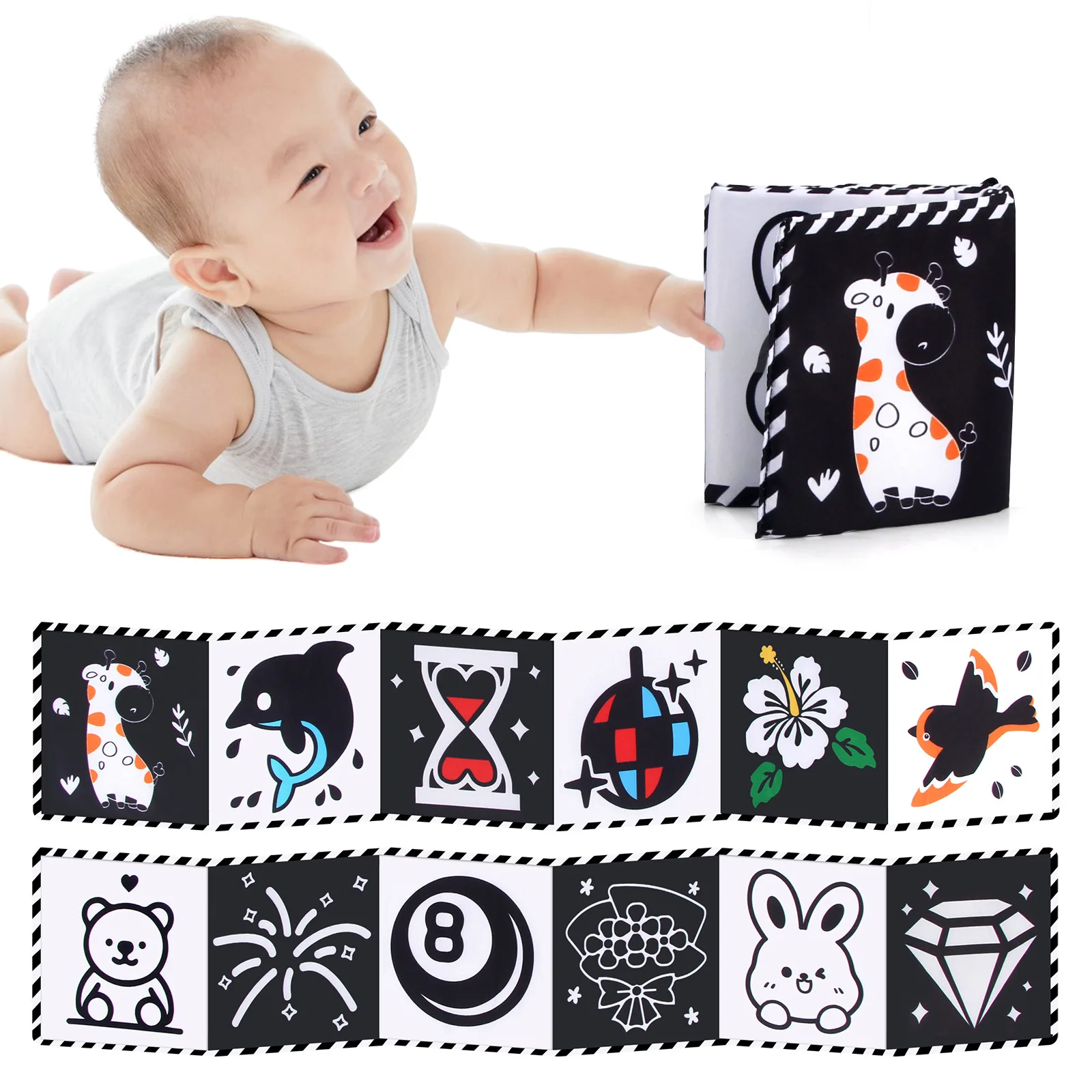 Animal Sensory Cloth Books for Babies 0-36 Months High Contrast Montessori Toy Newborn Crib Toys