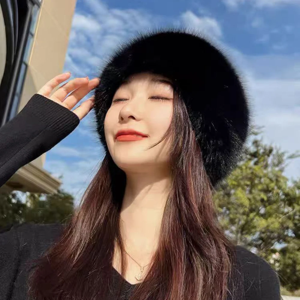 Gorro de invierno de piel Artificial para mujer, gorro ruso Ushanka, gorros gruesos y cálidos con pasamontañas, gorros con orejeras de zorro de imitación para mujer al aire libre, 1 ud.