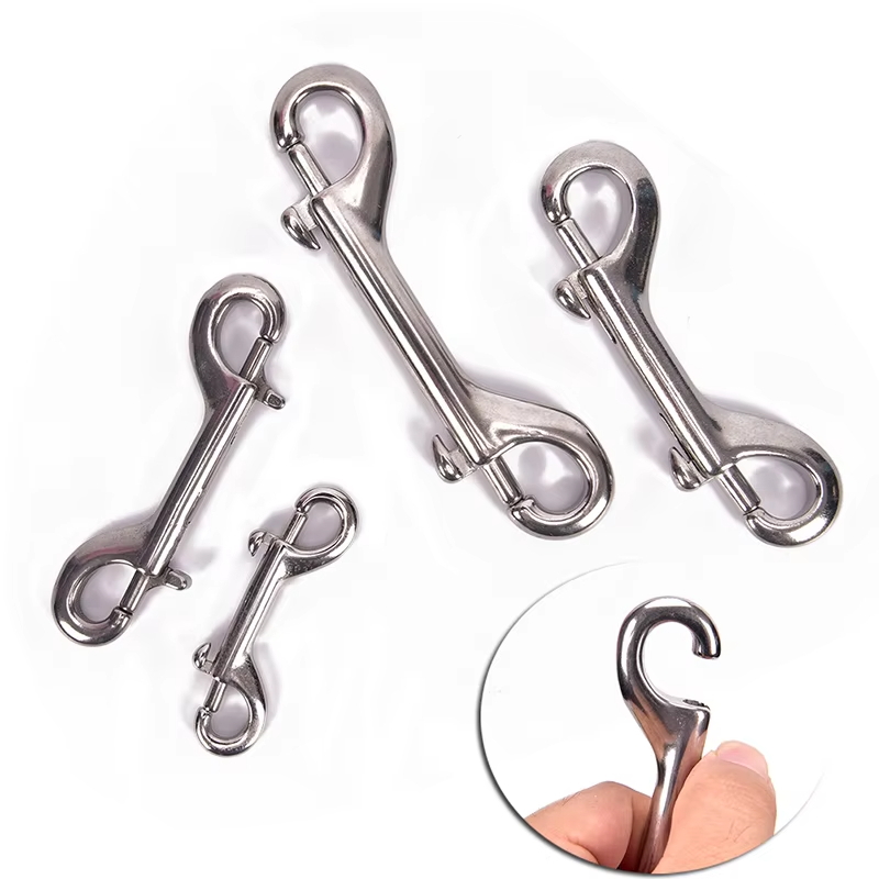 ขนาด 65 มม.90 มม.100 มม.115 มม.Double Ended ดําน้ํา Hook สแตนเลสสตีล Eye Bolt Snap Hook Quick Draw Link Carabiner