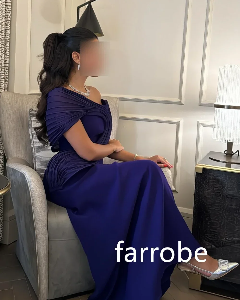 Customized Pastrol Jersey Pleat A-line Off-the-shoulder Long Dresses Prom Dresses Unisex Chinese Style Formal Casual Simple Retr