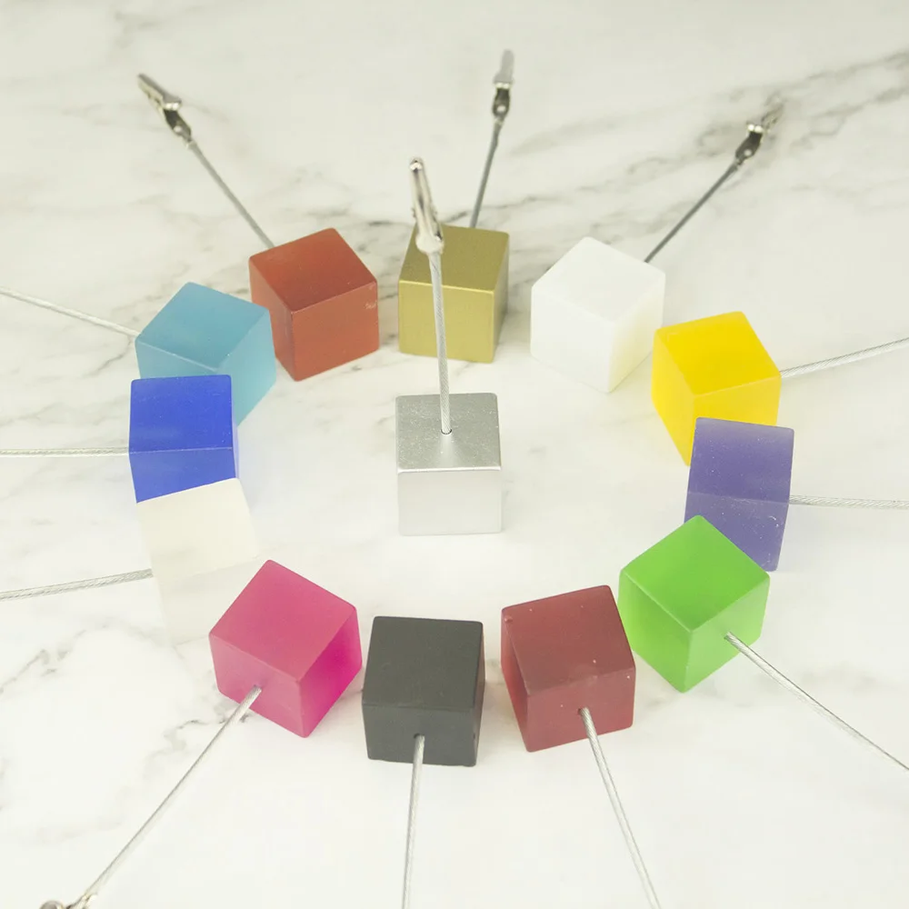 Lot 10pcs Cube ขาตั้งผู้ถือรูปถ่าย,ฐานเรซิ่น Memo Note คลิป,ตารางงานแต่งงาน Place Card CLAMP,ขายส่งแถมของขวัญ