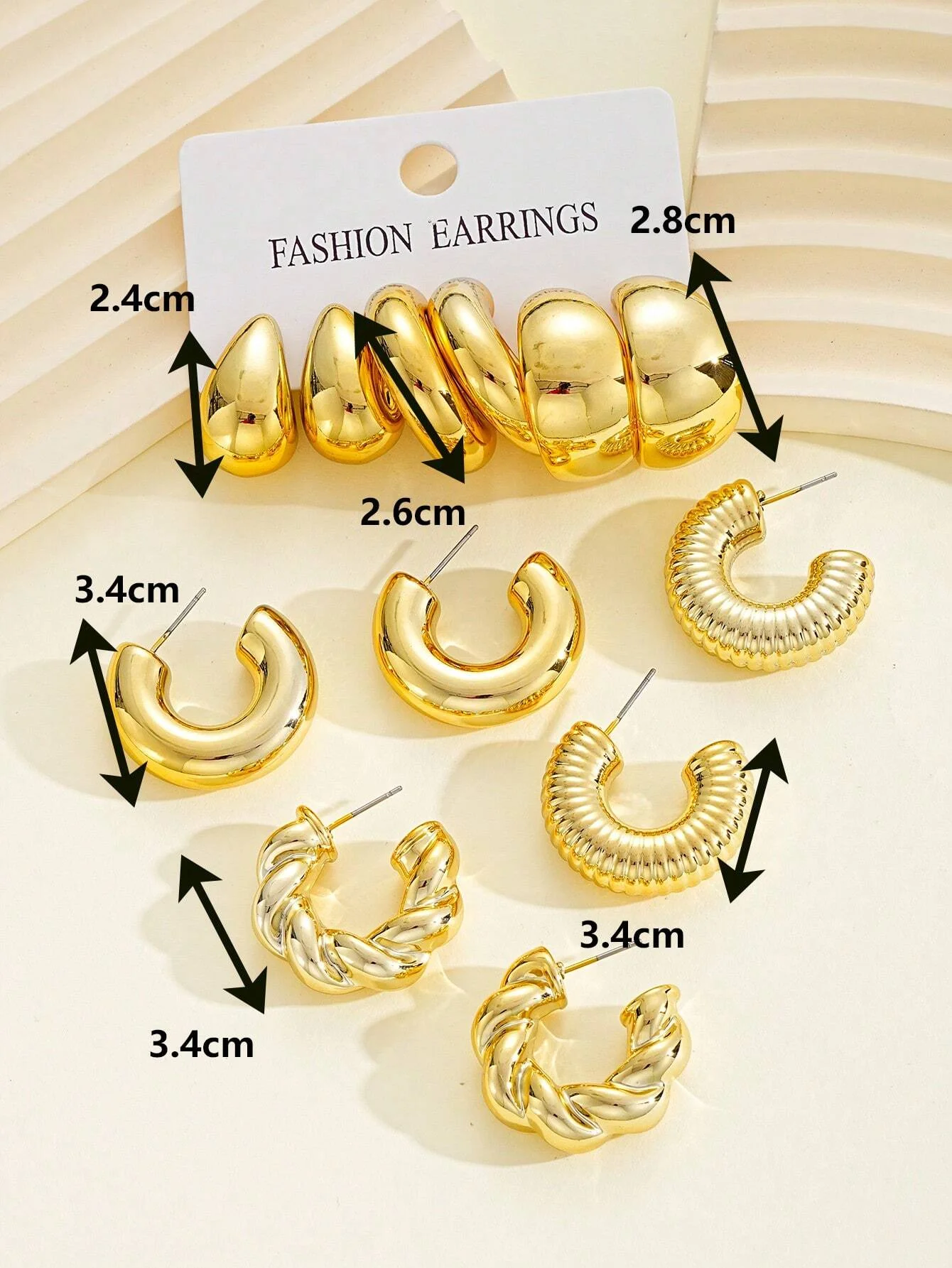 12 ชิ้น/เซ็ตแฟชั่นคลาสสิกTwist Cรูปร่างTear Drop Designผู้หญิงทอง-สีต่างหูสําหรับทุกวันที่ทํางานและชุดปาร์ตี้ 2024