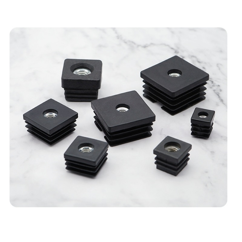 4/10pcs Black Square/Round Blanking End Caps Pipe Tube Plastic 15 16 19 20 25 30 32 38 50mm Inserts With M6 M8 M10 Metal Thread
