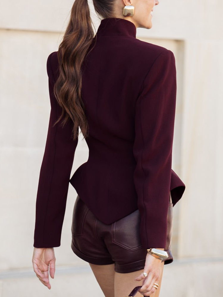 TWOTWINSTYLE Solide Aushöhlen Chic Mäntel Für Frauen Stehen Kragen Langarm Verstärktes Taste Abnehmen Jacken Weibliche Mode Neue