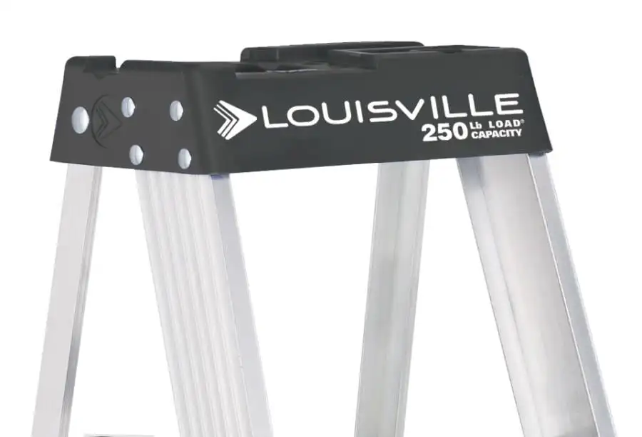 Aluminum Step Ladder 250 Lb Capacity Beefy and Stable Spreader Bracing Elegant Design Smooth Finish Substantial Back Rail